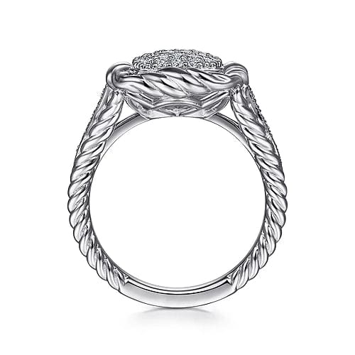 925 Sterling Silver White Sapphire Pave Signet Ring with Rope Frame - Everett Jewelry