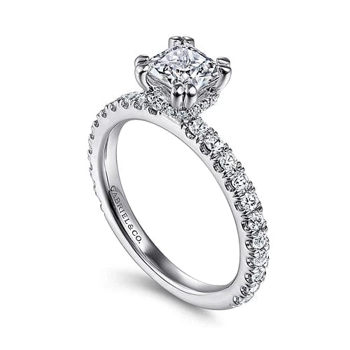 Alina - 14K White Gold Hidden Halo Cushion Cut Diamond Engagement Ring - Everett Jewelry