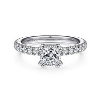 Alina - 14K White Gold Hidden Halo Cushion Cut Diamond Engagement Ring - Everett Jewelry