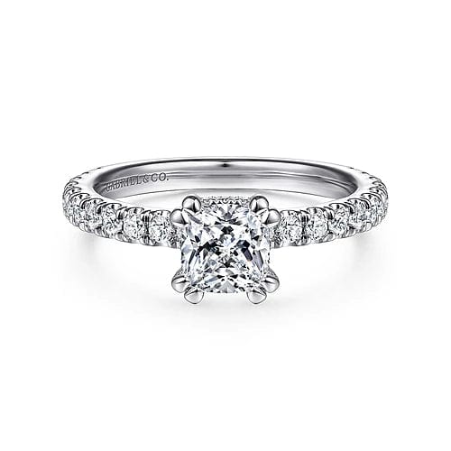 Alina - 14K White Gold Hidden Halo Cushion Cut Diamond Engagement Ring - Everett Jewelry