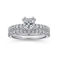 Alina - 14K White Gold Hidden Halo Cushion Cut Diamond Engagement Ring - Everett Jewelry