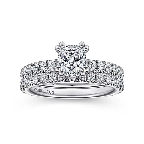 Alina - 14K White Gold Hidden Halo Cushion Cut Diamond Engagement Ring - Everett Jewelry