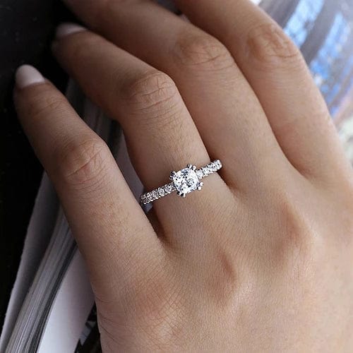 Alina - 14K White Gold Hidden Halo Cushion Cut Diamond Engagement Ring - Everett Jewelry