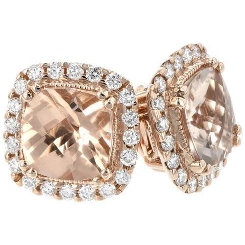 Cushion Morganite and Diamond Earrings Earrings Allison Kaufman [Everett Jewelry Shreveport Louisiana]