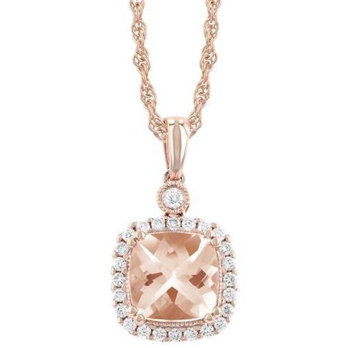 Cushion Morganite and Diamond Necklace Necklaces and Pendants Allison Kaufman [Everett Jewelry Shreveport Louisiana]