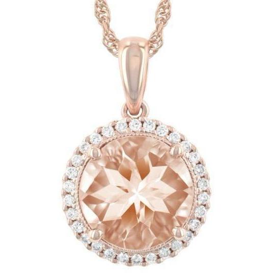 Round Morganite and Diamond Necklace Necklaces and Pendants Allison Kaufman [Everett Jewelry Shreveport Louisiana]