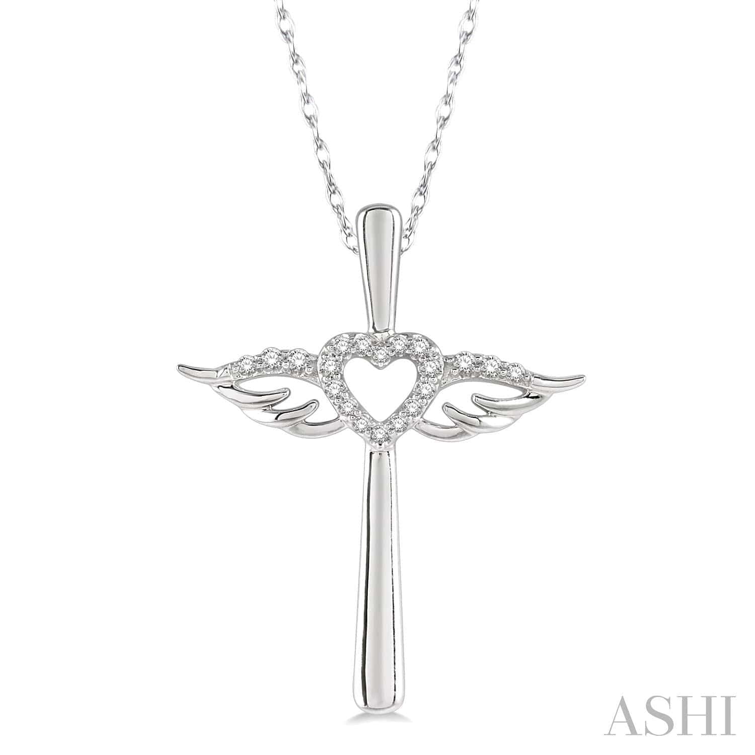 Ashi Necklaces and Pendants Angel Wings Heart Shape & Cross Diamond Pendant1/10 ctw Angel Wing & Heart