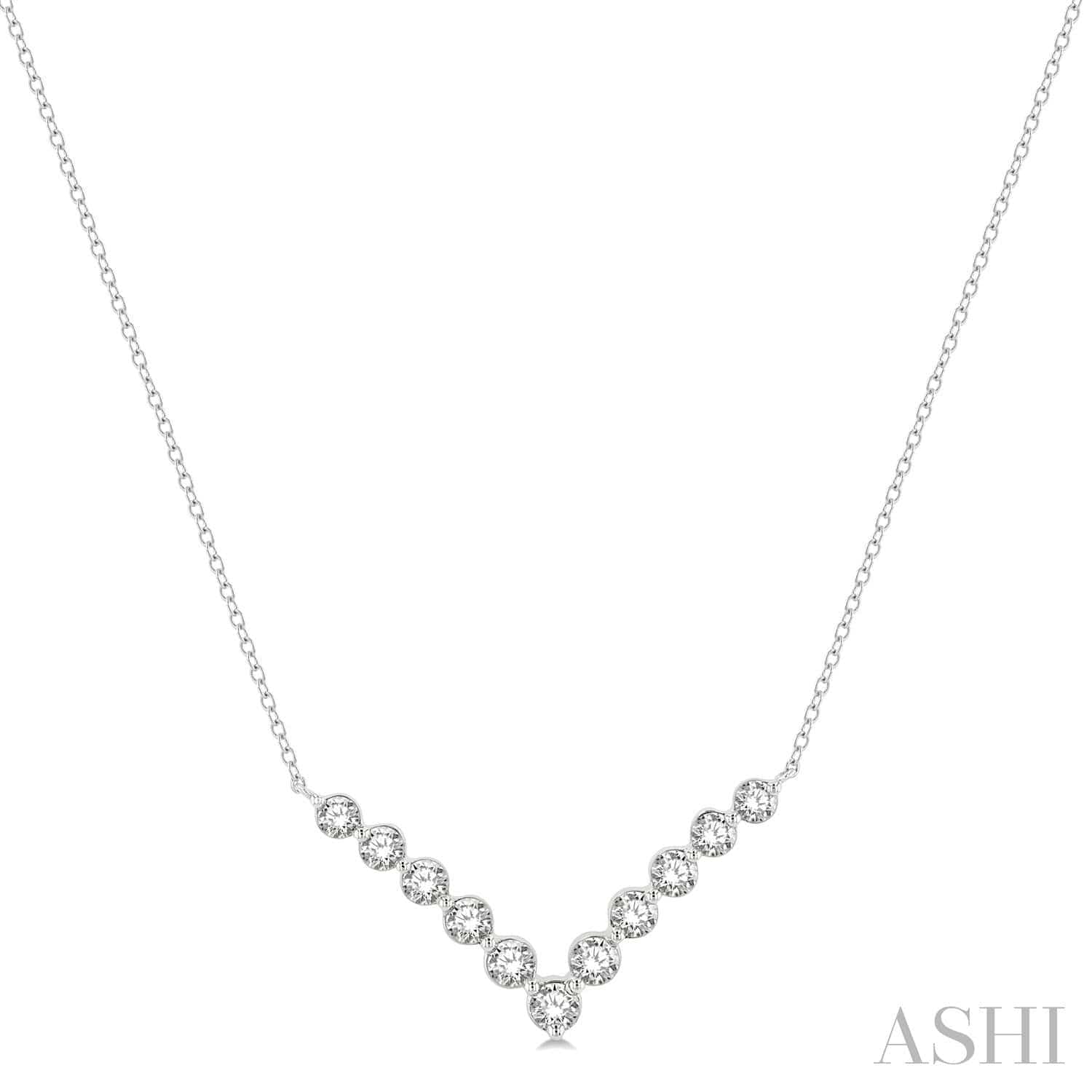 14K Emerald Diamond Chevron Herringbone Necklace 16.75