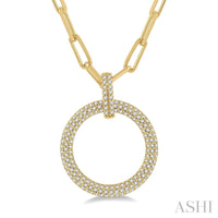 Ashi Necklaces and Pendants Pave-Set Circle Paper Clip Diamond Fashion Pendant