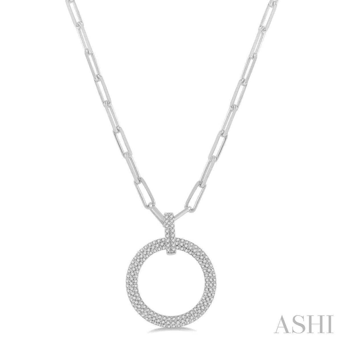 Ashi Necklaces and Pendants Pave-Set Circle Paper Clip Diamond Fashion Pendant