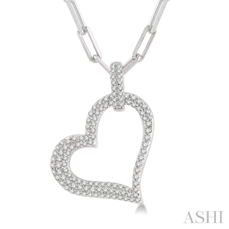 Ashi Necklaces and Pendants Pave-Set Heart Shape Paper Clip Diamond Fashion Pendant