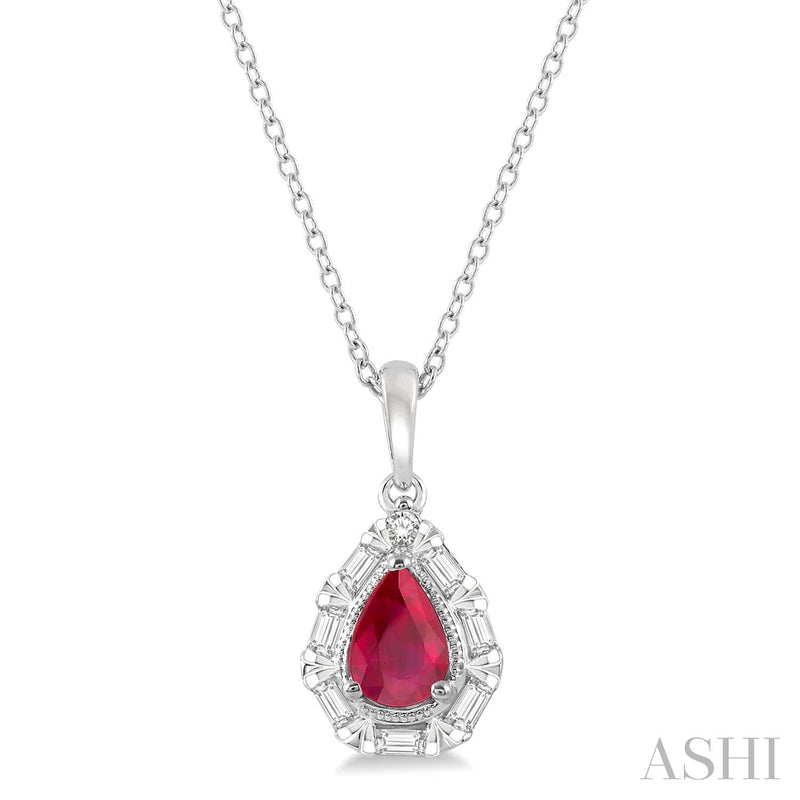Ashi Necklaces and Pendants Pear Shape Gemstone & Baguette Diamond Pendant