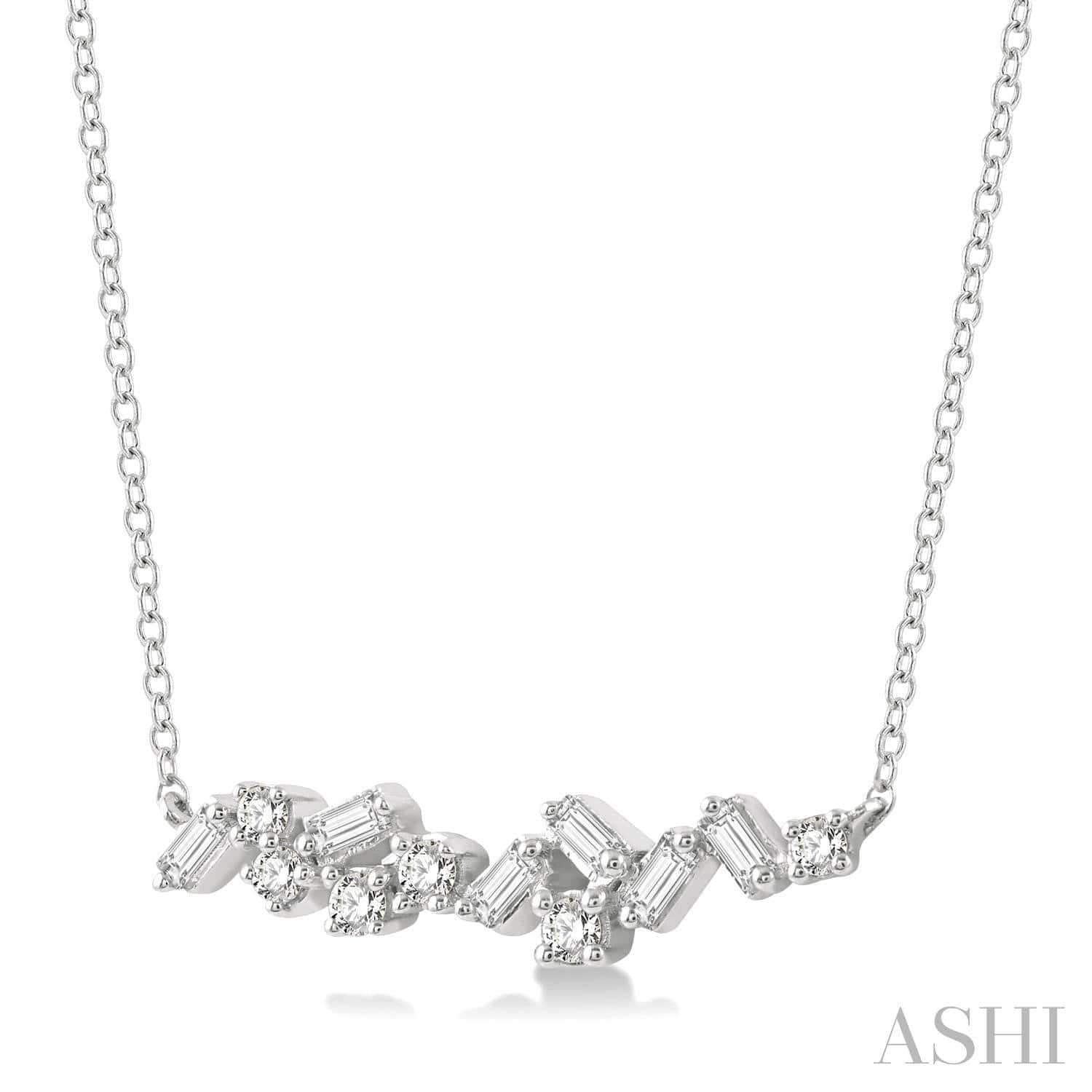 Ashi Necklaces and Pendants Scatter Baguette Diamond Necklace1/3 ctw Baguette and Round Cut Diamond Scatter