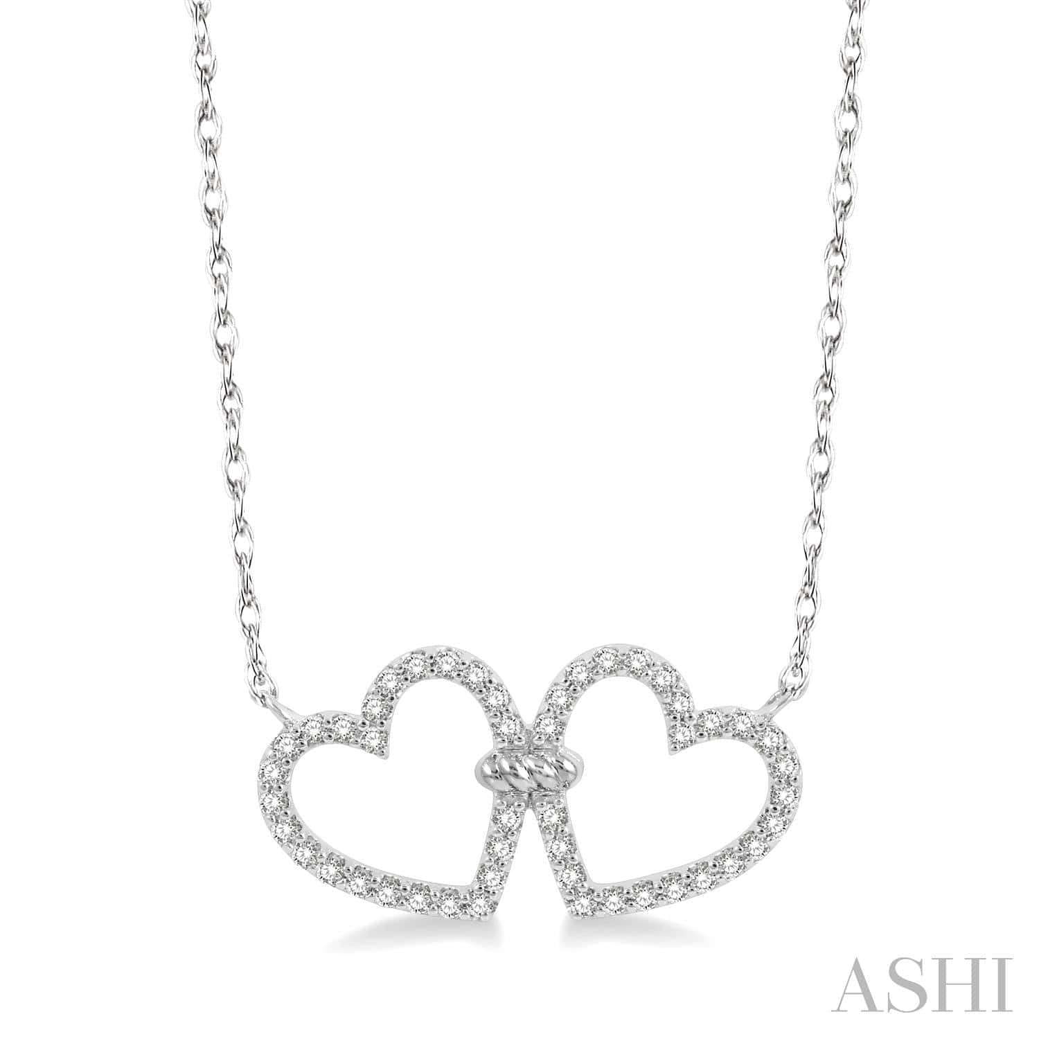 Ashi Necklaces and Pendants Twin Heart Shape Diamond Necklace1/4 ctw Coupled Twin Heart Round Cut Diamond