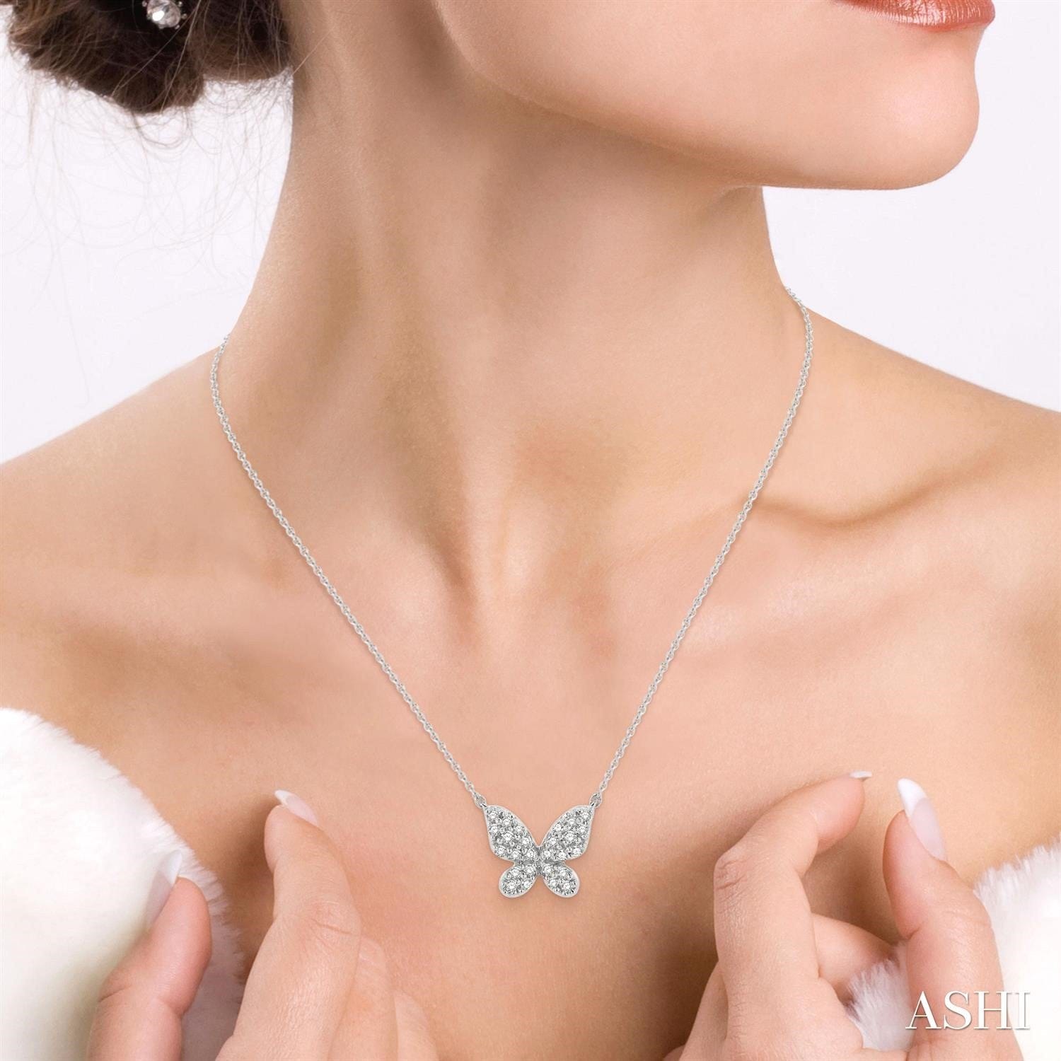 Butterfly Shape Petite Diamond Fashion Pendant - Everett Jewelry