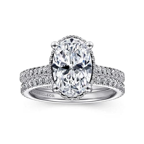 Camden - 14K White Gold Hidden Halo Oval Diamond Engagement Ring - Everett Jewelry