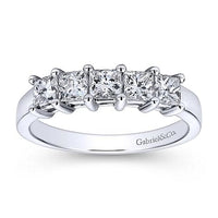 Catalonia - 14K White Gold Princess Cut 5 Stone Prong Set Diamond Wedding Band - 1.39 ct - Everett Jewelry