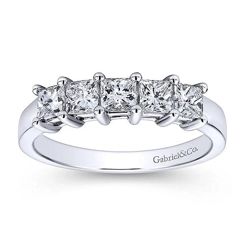 Catalonia - 14K White Gold Princess Cut 5 Stone Prong Set Diamond Wedding Band - 1.39 ct - Everett Jewelry