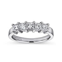 Catalonia - 14K White Gold Princess Cut 5 Stone Prong Set Diamond Wedding Band - 1.39 ct - Everett Jewelry