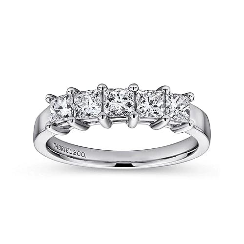 Catalonia - 14K White Gold Princess Cut 5 Stone Prong Set Diamond Wedding Band - 1.39 ct - Everett Jewelry