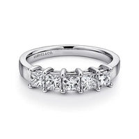 Catalonia - 14K White Gold Princess Cut 5 Stone Prong Set Diamond Wedding Band - 1.39 ct - Everett Jewelry