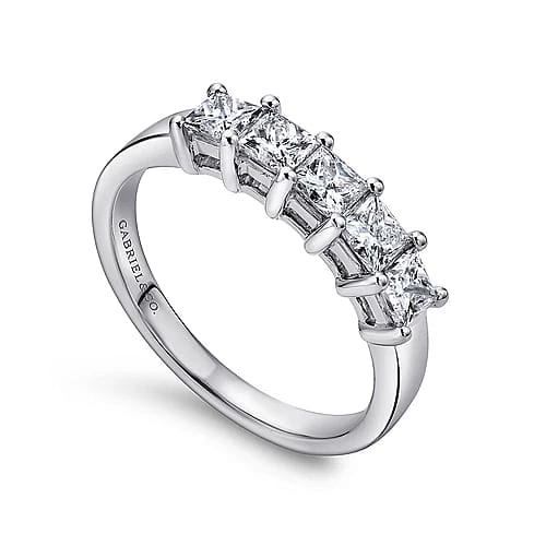 Catalonia - 14K White Gold Princess Cut 5 Stone Prong Set Diamond Wedding Band - 1.39 ct - Everett Jewelry