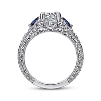 Chrystie - 14K White Gold Round Sapphire and Diamond Engagement Ring - Everett Jewelry