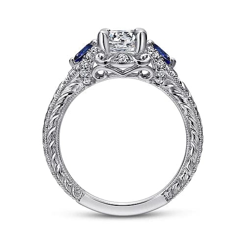 Chrystie - 14K White Gold Round Sapphire and Diamond Engagement Ring - Everett Jewelry