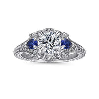 Chrystie - 14K White Gold Round Sapphire and Diamond Engagement Ring - Everett Jewelry