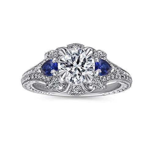 Chrystie - 14K White Gold Round Sapphire and Diamond Engagement Ring - Everett Jewelry
