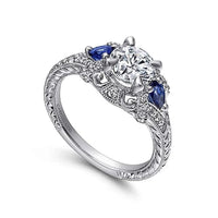 Chrystie - 14K White Gold Round Sapphire and Diamond Engagement Ring - Everett Jewelry
