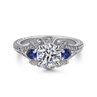 Chrystie - 14K White Gold Round Sapphire and Diamond Engagement Ring - Everett Jewelry