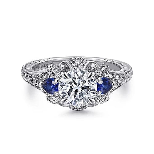 Chrystie - 14K White Gold Round Sapphire and Diamond Engagement Ring - Everett Jewelry