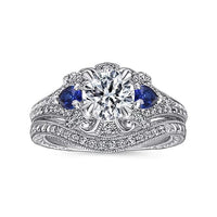 Chrystie - 14K White Gold Round Sapphire and Diamond Engagement Ring - Everett Jewelry