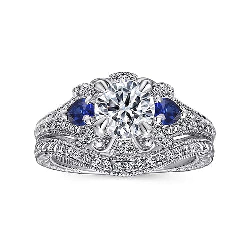 Chrystie - 14K White Gold Round Sapphire and Diamond Engagement Ring - Everett Jewelry