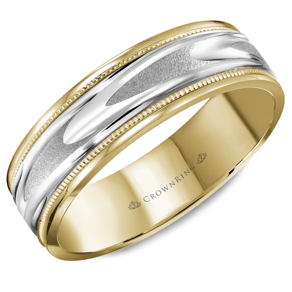 14K Two-Tone Gold Men's Band Men's Band Crown Ring [Everett Jewelry Shreveport Louisiana]
