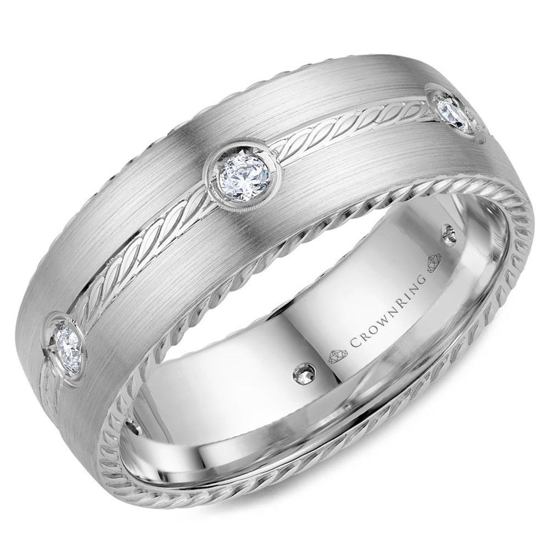 14K White Gold Diamond Men's Band Men's Band Crown Ring [Everett Jewelry Shreveport Louisiana]