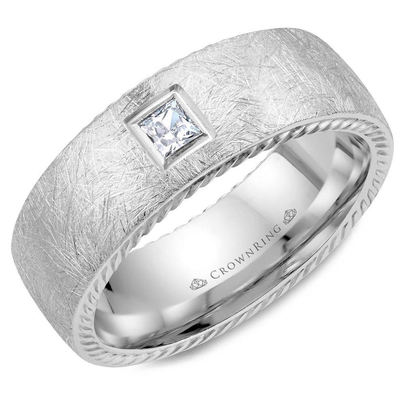 14K White Gold Diamond Men's Band Men's Band Crown Ring [Everett Jewelry Shreveport Louisiana]