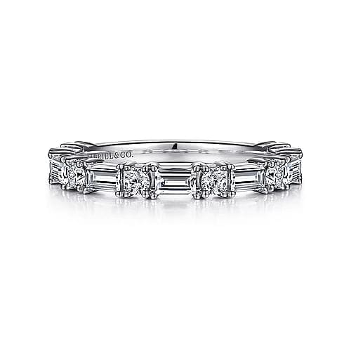 Gabriel Bridal ENGAGEMENT RINGS Aggie - 14K White Gold Baguette and Round Diamond Anniversary Band - 0.91 ct