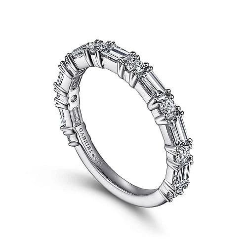 Gabriel Bridal ENGAGEMENT RINGS Aggie - 14K White Gold Baguette and Round Diamond Anniversary Band - 0.91 ct