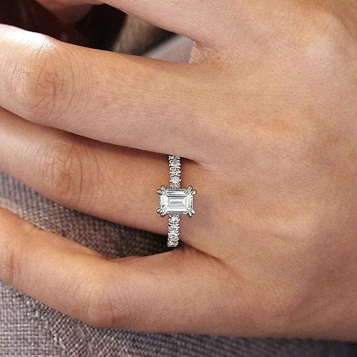 Gabriel Bridal ENGAGEMENT RINGS Alina - 14K White Gold Hidden Halo Emerald Cut Diamond Engagement Ring