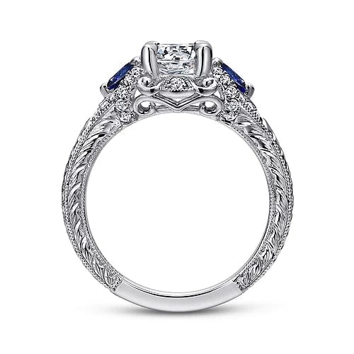 Gabriel Bridal ENGAGEMENT RINGS Chrystie - 14K White Gold Round Sapphire and Diamond Engagement Ring