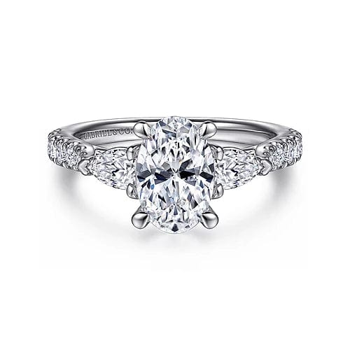 Gabriel Bridal ENGAGEMENT RINGS Isadora - 14K White Gold Oval Three Stone Diamond Engagement Ring