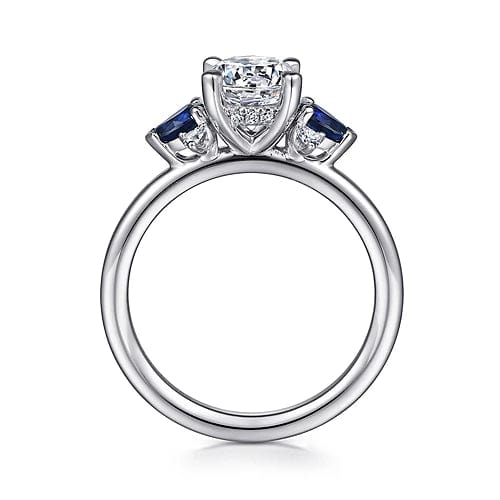 Gabriel Bridal ENGAGEMENT RINGS Jeanne - 14K White Gold Round Three Stone Sapphire and Diamond Engagement Ring