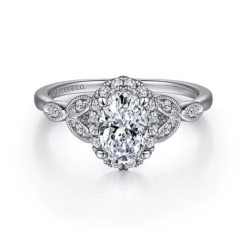Gabriel Bridal ENGAGEMENT RINGS Katriane - Vintage Inspired 14K White Gold Oval Halo Diamond Engagement Ring