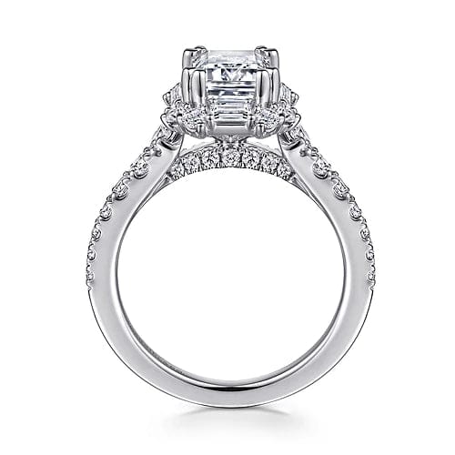 Gabriel Bridal ENGAGEMENT RINGS Lago - Art Deco 14K White Gold Halo Emerald Cut Diamond Engagement Ring