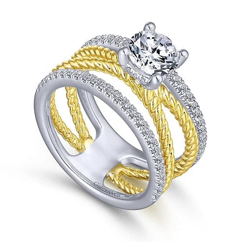 Gabriel Bridal ENGAGEMENT RINGS Lucinda - 14K White-Yellow Gold Free Form Round Diamond Engagement Ring
