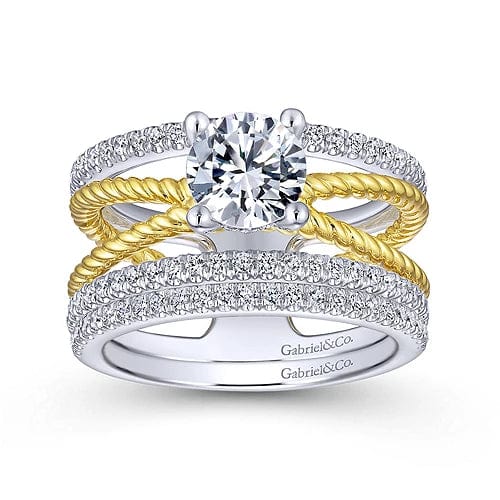 Gabriel Bridal ENGAGEMENT RINGS Lucinda - 14K White-Yellow Gold Free Form Round Diamond Engagement Ring
