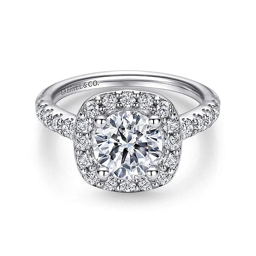 Gabriel Bridal ENGAGEMENT RINGS Lyla - 14K White Gold Cushion Halo Round Diamond Engagement Ring