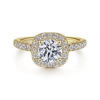 Gabriel Bridal ENGAGEMENT RINGS Lyla - 14K Yellow Gold Cushion Halo Round Diamond Engagement Ring